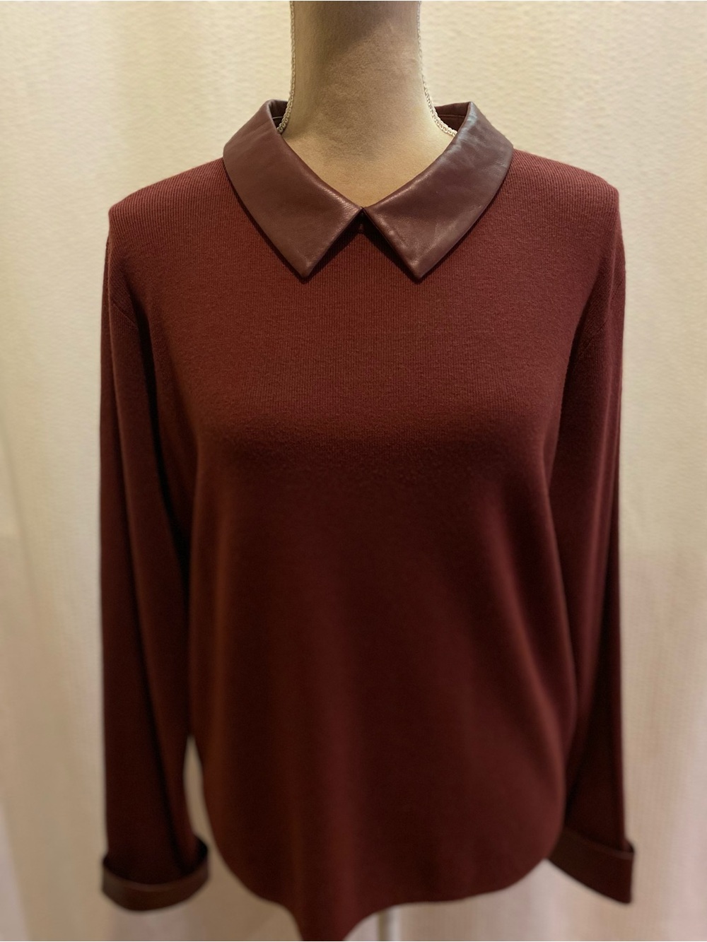 Sioni Sweater top with Faux Leather Collar